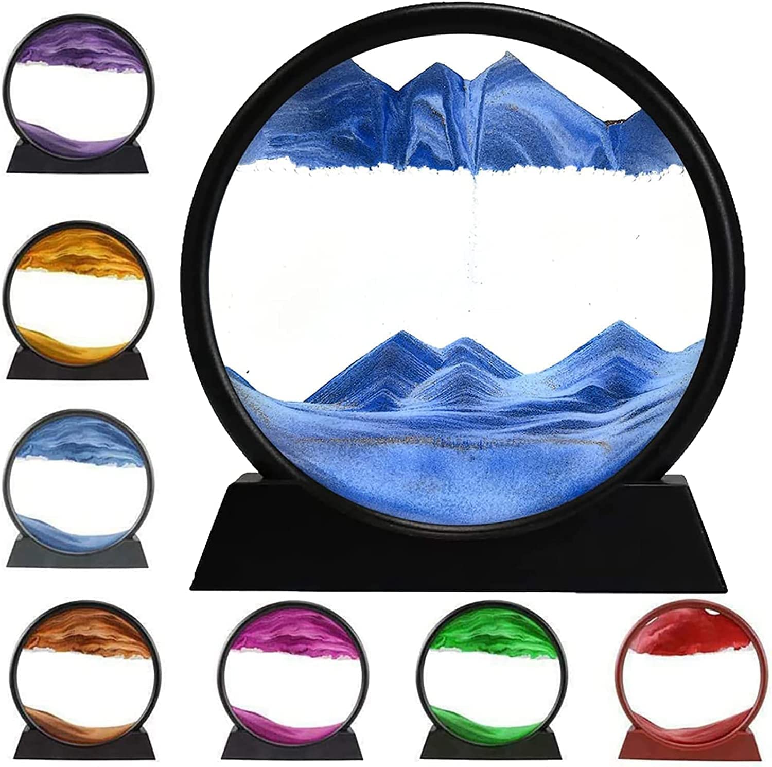 Moving Sand Art Picture Round Glass 3D