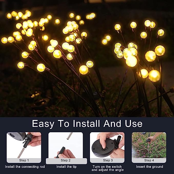 2 Pack Solar Powered Firefly Lights Waterproof